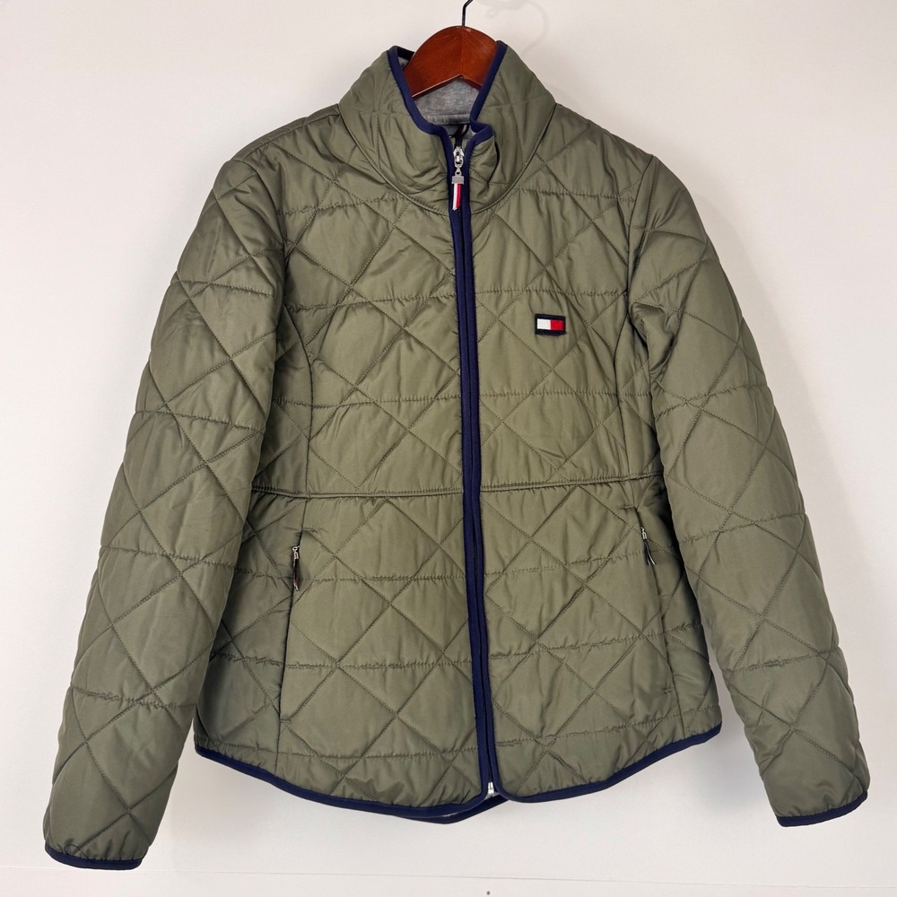 Tommy Hilfiger Quilted Jacket Women S Olive Green Long Sleeve Puffer Coat 54163